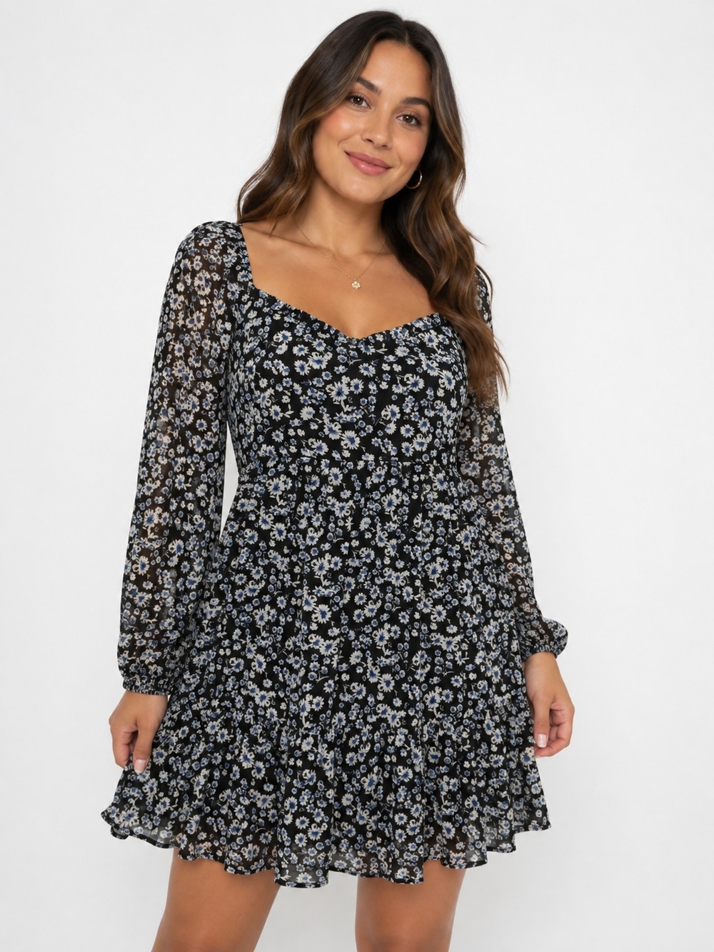 Mi Ami - Floral Long-Sleeve Ruffle Mini Dress